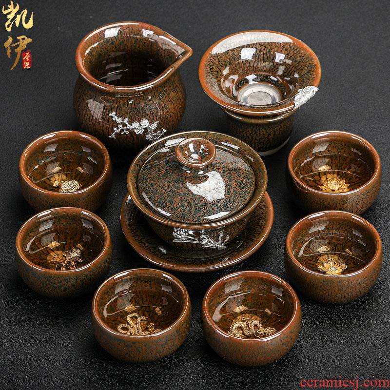 Build light hand with silver tureen tea sets kung fu tea set silver cup temmoku obsidian ceramic tea sets with tea