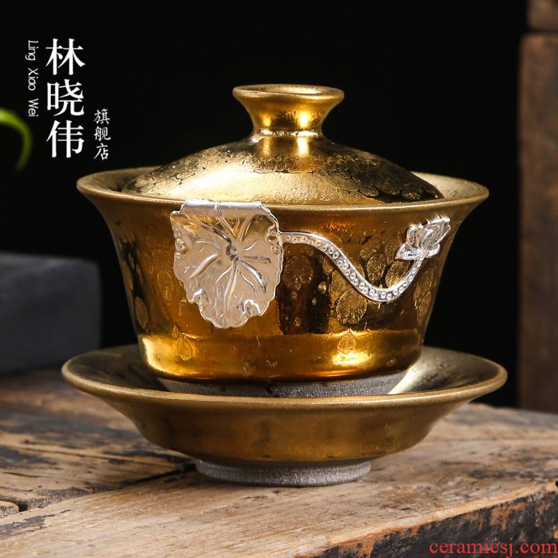Build light gold iron foetus tureen temmoku ceramic cups three cup kung fu tea sets large household tea bowl