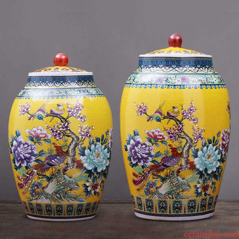 Jingdezhen ceramics barrel 20 jins 30 jins home insect moistureproof with cover seal cylinder home furnishing articles