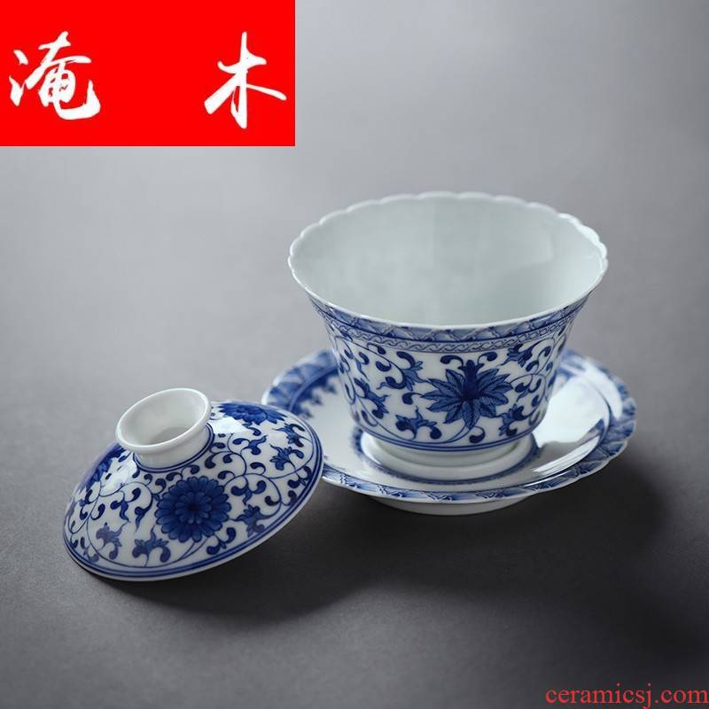 Submerged wood carved porcelain of jingdezhen ceramics bound lotus flower all hand only three tureen kung fu tea bowl of tea