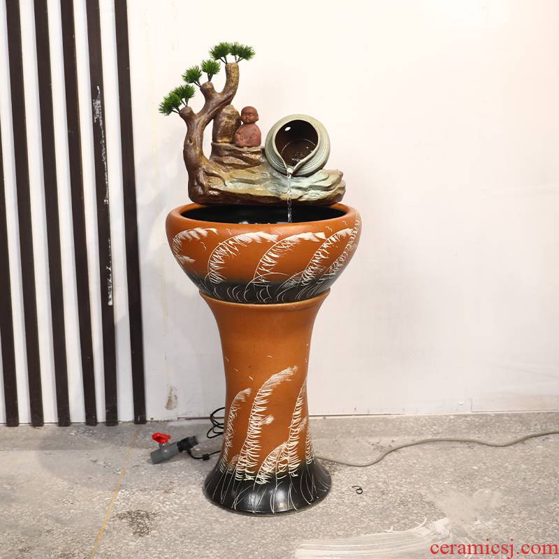 Jingdezhen ceramic floor pillar type water apparatus tank large bowl LianHe flowerpot brocade carp goldfish bowl water lily cylinder