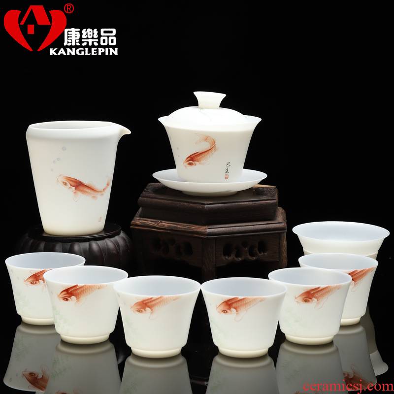 Recreational product hand - made thin foetus tureen 10 into the suit household leather box of kung fu tea set ceramic suet jade tureen sitting room