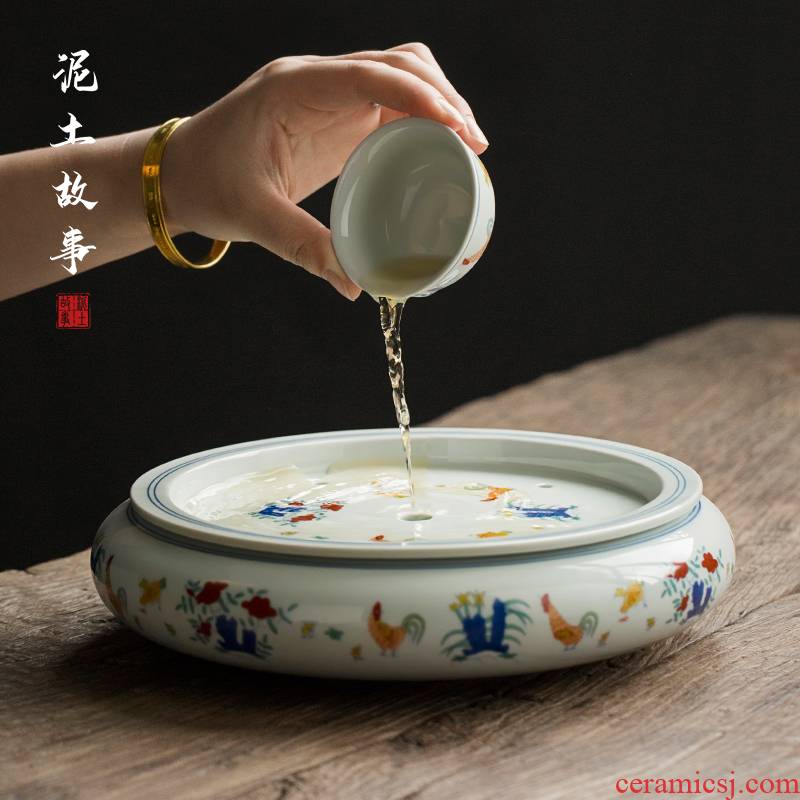 Jingdezhen tea color bucket cylinder cup dried chicken dish of household ceramic saucer dish water sea to restore ancient ways small tea tea set