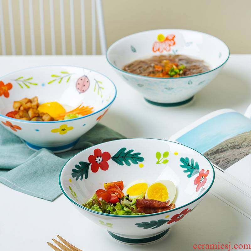 Japanese hand - made ceramic rainbow such to use domestic large rainbow such always pull hat to 8 inch deep bowl of soup bowl bowls bowl of creative move