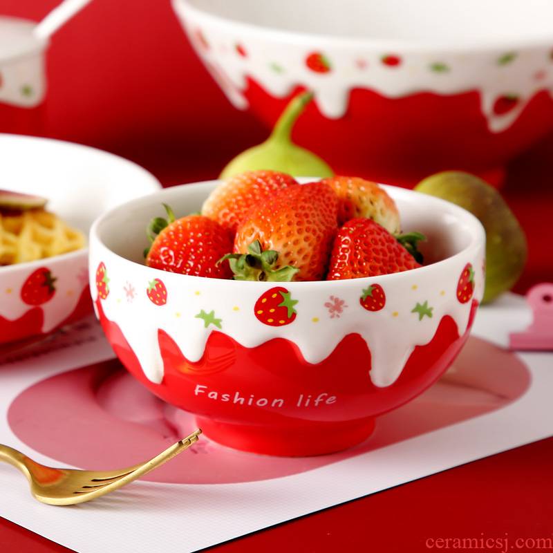 Japanese ceramics eat rice bowl household dish dish dish combination of creative move and lovely strawberry to use of a single network red tableware