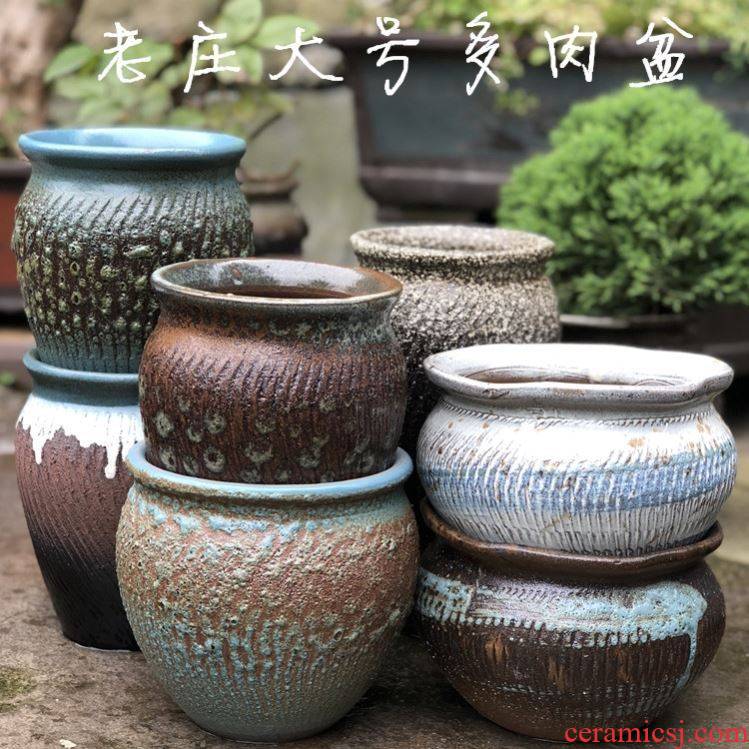 Retro rough some ceramic flowerpot more flowers, green plant POTS much meat basin high breathable purple sand pottery master zhuang zi