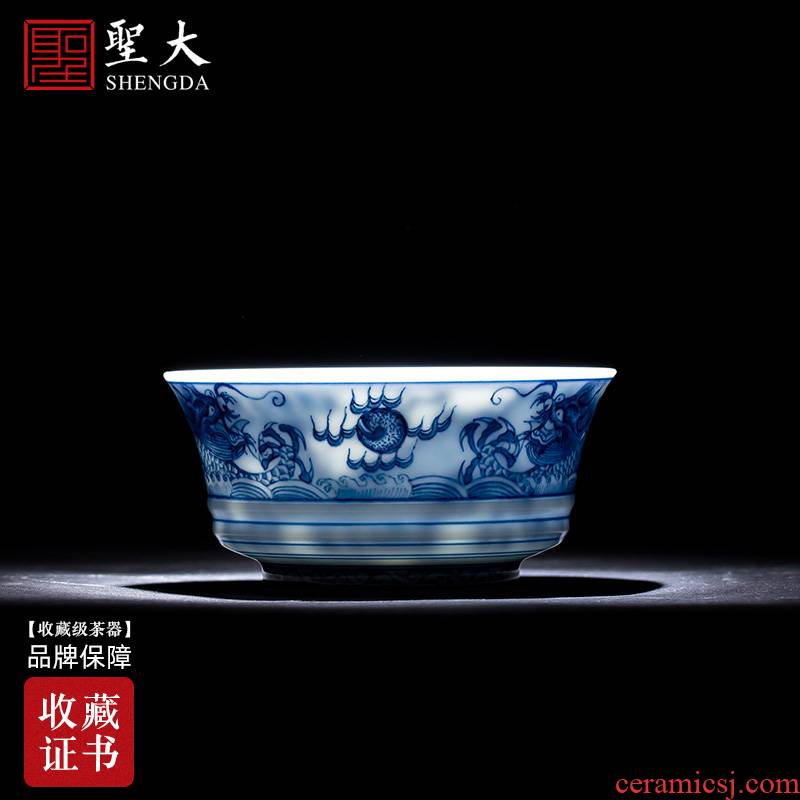 Holy big blue and white full cup sample tea cup hand - made ceramic kung fu wulong lines master cup of jingdezhen tea service by hand