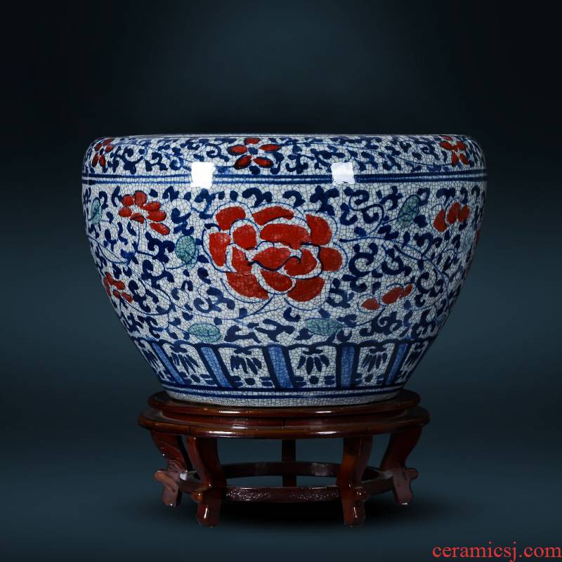Hand - made antique blue and white porcelain of jingdezhen ceramics aquarium water lily hydroponic cylinder courtyard sitting room adornment is placed