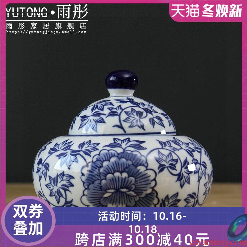Restoring ancient ways of jingdezhen ceramics porcelain pot double blue and white porcelain decorative furnishing articles and joyful cylinder/receive a box of candy