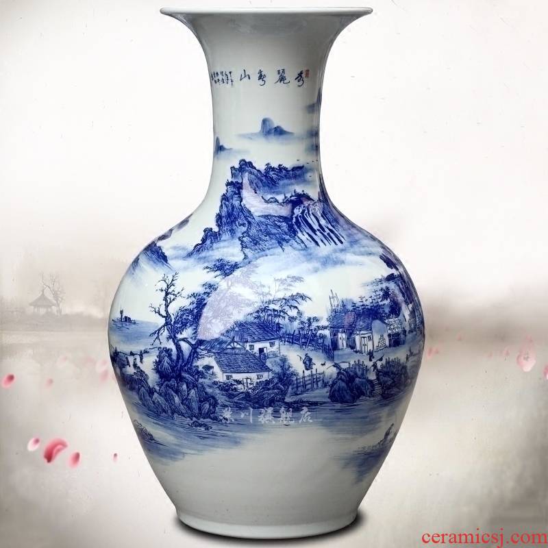 Jingdezhen porcelain ceramic hand - made beautiful green vase household living room office study Chinese place adorn article