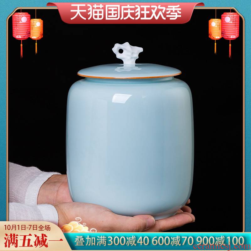 Jingdezhen ceramic film pu 'er tea, green tea, green tea jar Chinese style household sealed container storage tank furnishing articles