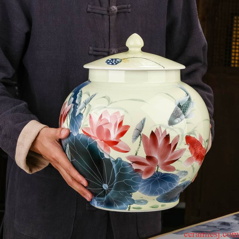Jingdezhen ceramics hand - made of lotus pond was fragrant tea as cans ceramic large bulk with cover white tea POTS