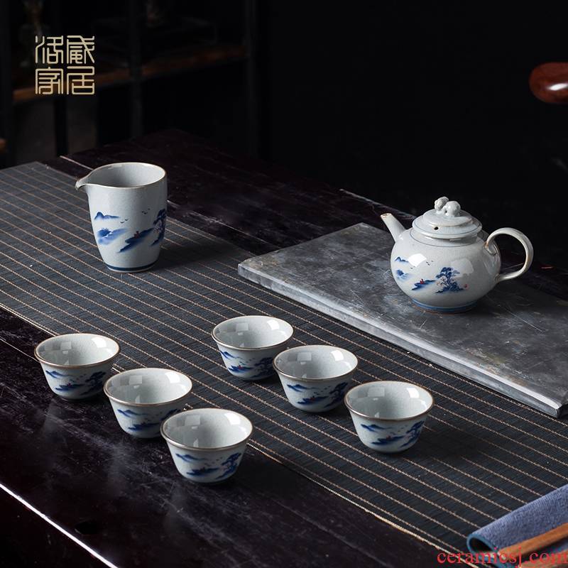 Elder brother up kung fu tea set suit household receives a visitor contracted tea teapot teacup tureen small sets of jingdezhen ceramics