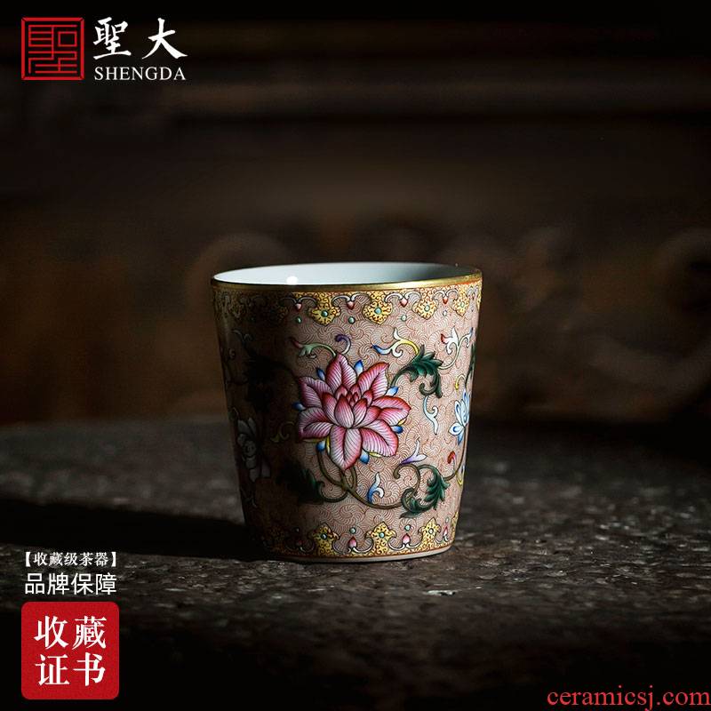 Holy big ceramic kung fu tea cups heavy colored enamel bound branch flowers master cup straight cup of jingdezhen tea service by hand