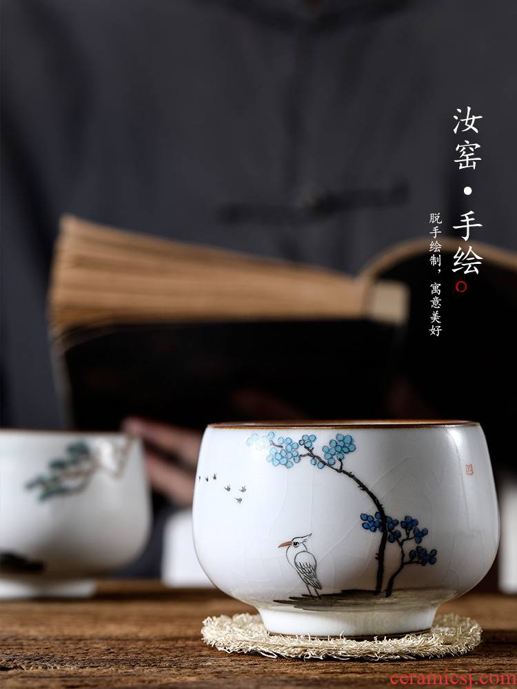 Ru up market metrix who kung fu tea cup single CPU jingdezhen of pure manual single sample tea cup, hand draw flowers and birds on ceramics