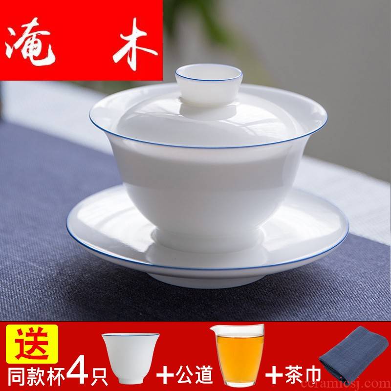 Submerged wood pure manual only three tureen thin foetus large bowl jingdezhen sweet white porcelain cups domestic tea bowl suit