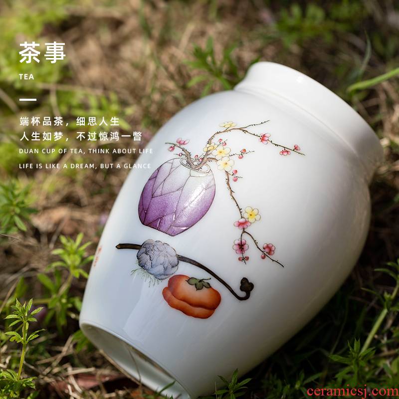 Everything is going well with pastel ganoderma lucidum tea canister jingdezhen pure manual painting exquisite small caddy fixings ceramic tea set