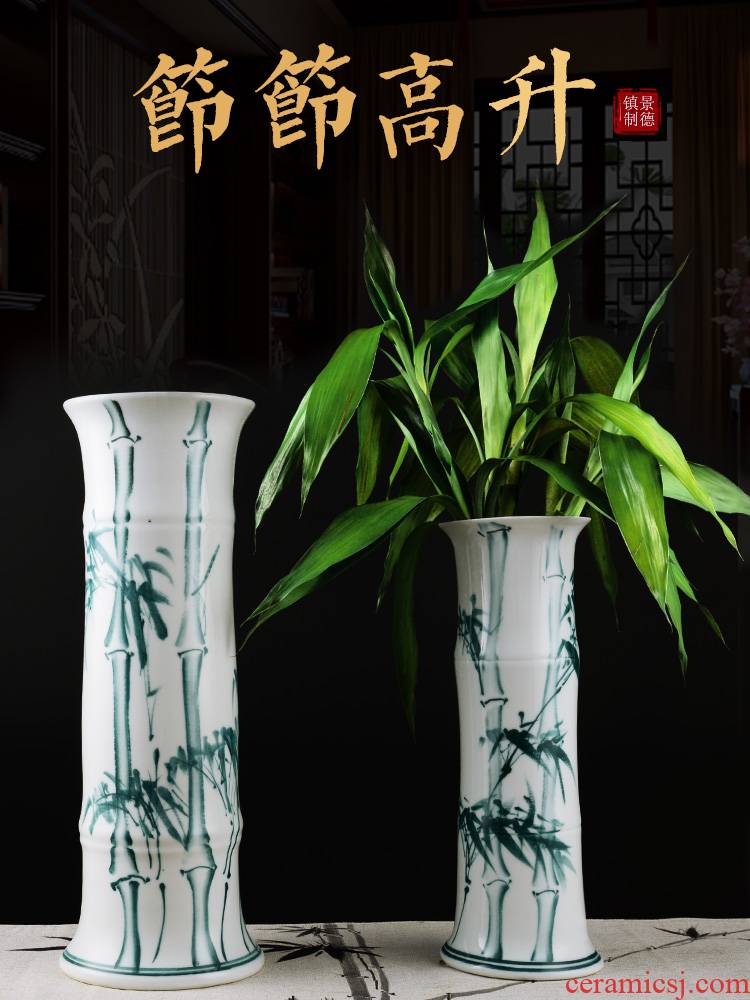 Aquatic culture lucky bamboo flower arranging machine hand draw blue and white porcelain vase furnishing articles of jingdezhen ceramics landing, a large living room