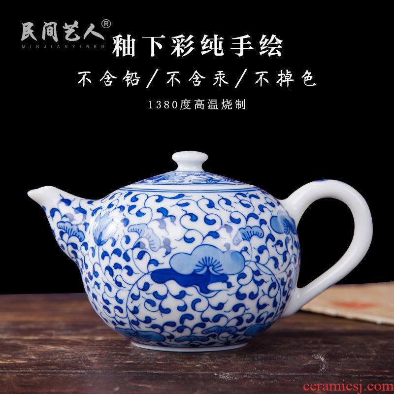 Jingdezhen ceramic hand - made all hand blue and white porcelain teapot tea little teapot single pot of kung fu tea tea