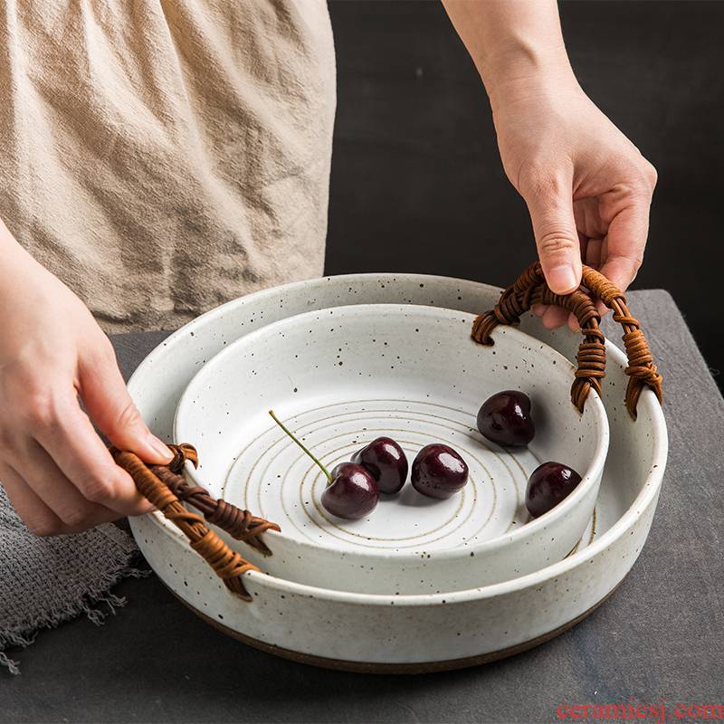 Japanese dishes retro coarse pottery dishes manual basket creative household fish dish ceramic vintage plate