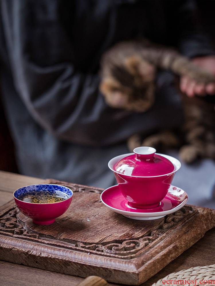 Carmine to use hand rouge glaze three tureen jingdezhen ceramic cups kung fu tea tea bowl