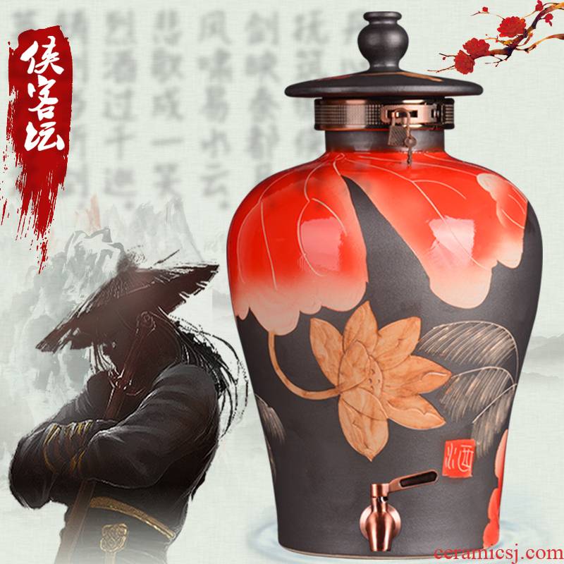 Jingdezhen ceramic jars mercifully jars it liquor bottles with tap chivalrous man altar household ceramic seal pot