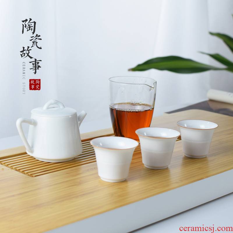 Ceramic travel story kung fu tea set suit portable bag with white porcelain little teapot teacup household contracted tea
