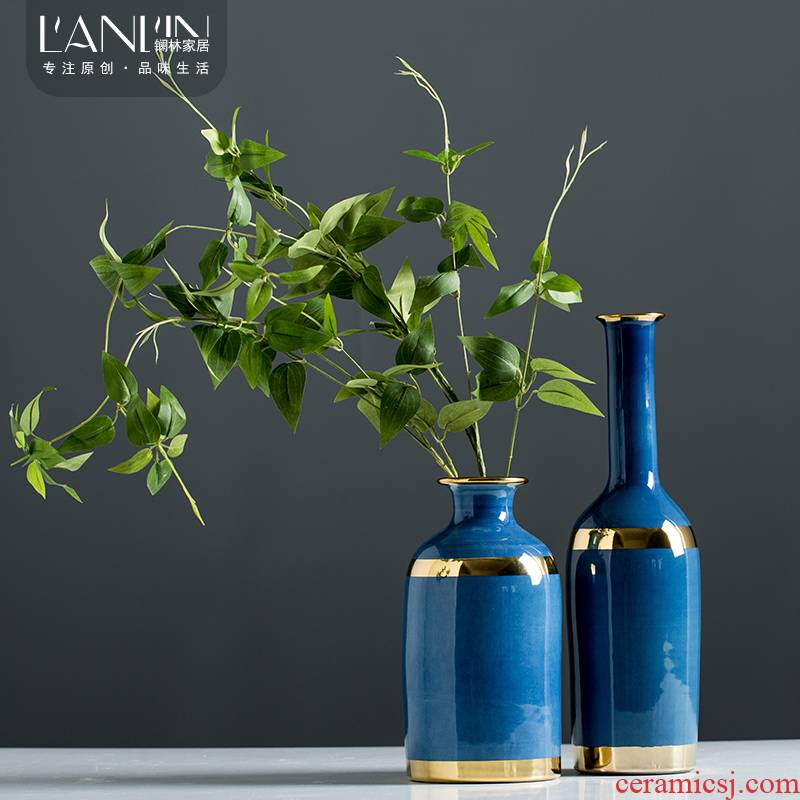 New Chinese style household blue vase ceramic vase furnishing articles furnishing articles flower arranging European contracted sitting room porch with up phnom penh