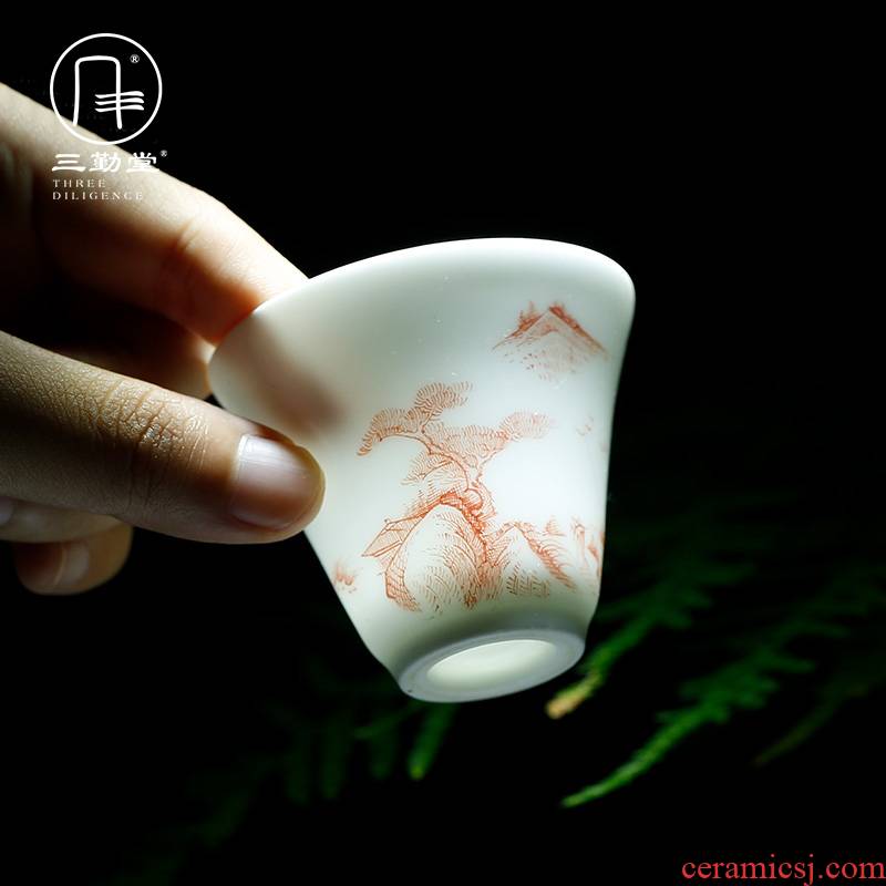 Three frequently hall jingdezhen ceramic cups master cup single CPU kung fu tea set white porcelain tea cup sample tea cup S42102