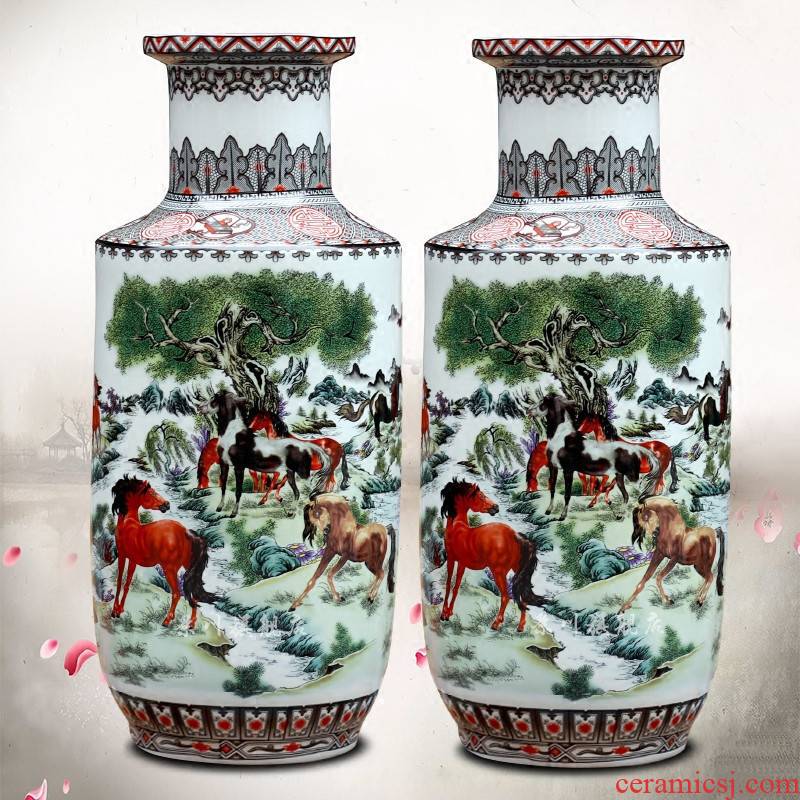 Jingdezhen pastel 8 sitting room eight misty figure of large ceramic vase household furnishing articles of modern craft ornaments