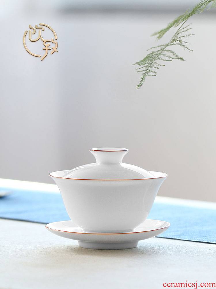 Ultimately responds to sweet white glazed porcelain tureen single jingdezhen prevent hot cups three big bowl tea ceramic kung fu tea set