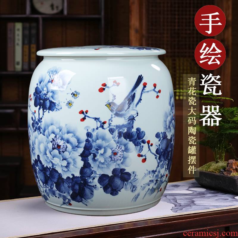 Retro checking ceramic POTS furnishing articles sitting room adornment with cover of jingdezhen blue and white porcelain large storage tank