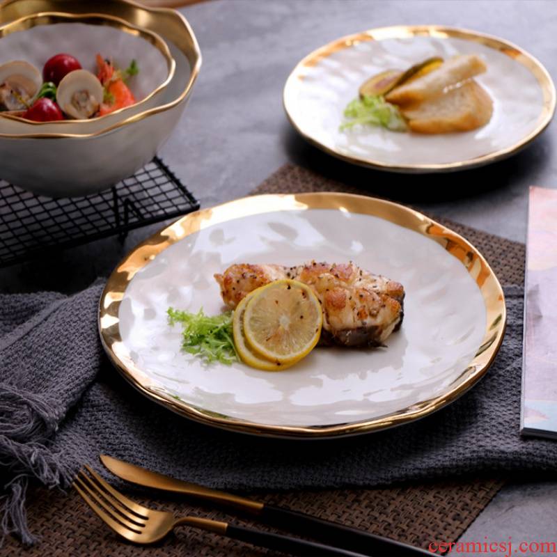 Western European ceramics steak matte enrolled paint plate plate of platinum fruit plates salad dishes with 0
