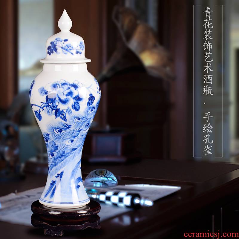 Jingdezhen ceramic bottle hand - made general blue and white porcelain pot jars liquor bottles of empty wine bottles general furnishing articles