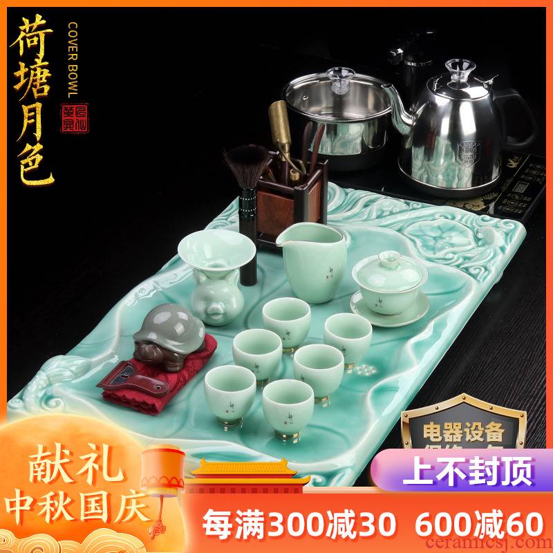 Artisan fairy celadon tea sets tea tray was Japanese contracted household ceramics tea, a complete set of kung fu tea tea table