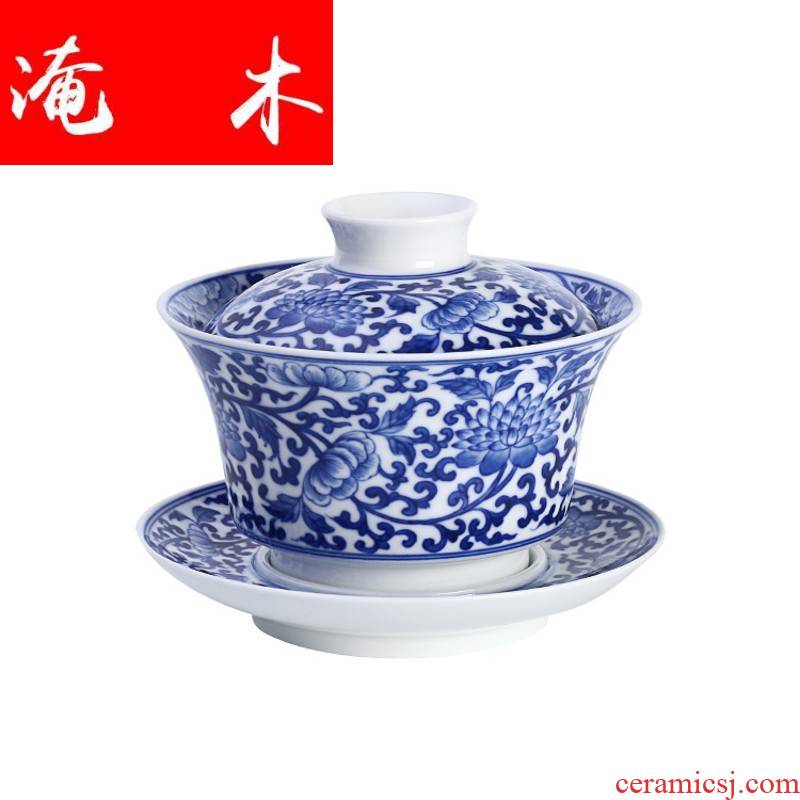 Submerged wood jingdezhen pure manual tureen ceramic cups three bowl large white porcelain porcelain hand - made kung fu thin body
