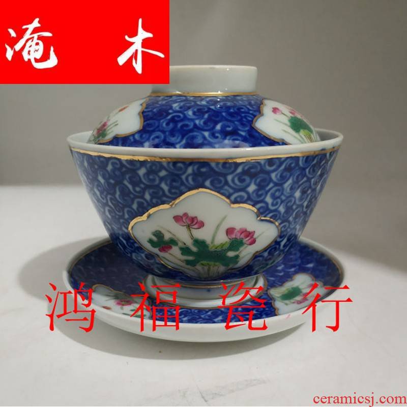 Submerged wood jingdezhen culture revolution factory goods blue - and - white porcelain seiko window pastel hand - made flowers tea tureen tea cups