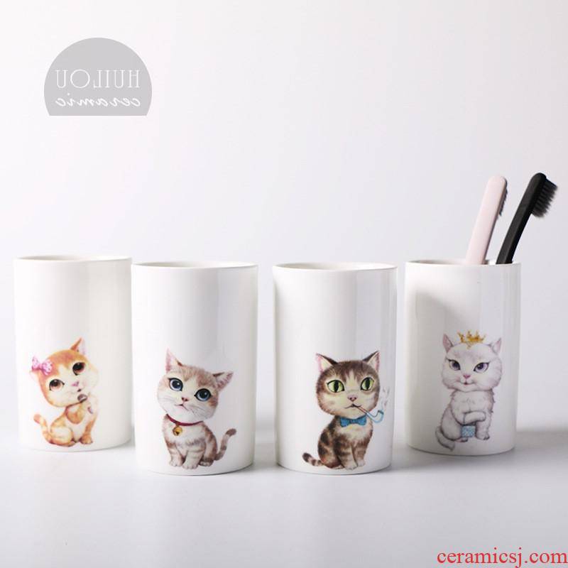 The kitchen creative cartoon cat ceramic bathroom gargle cup for wash gargle YaGang home coffee milk glass cups