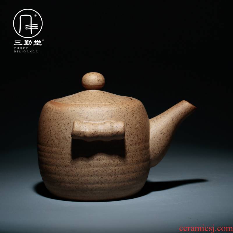 Three frequently hall coarse pottery teapot hand grasp kung fu tea set crack pot of jingdezhen ceramics cup zen one or two people use