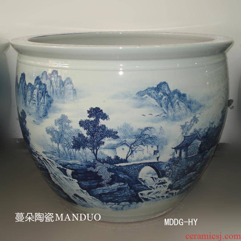 Jingdezhen hand - made scenery, 70, 90 porcelain large diameter cylinder temple high VAT hand - made scenery landscape courtyard cylinder