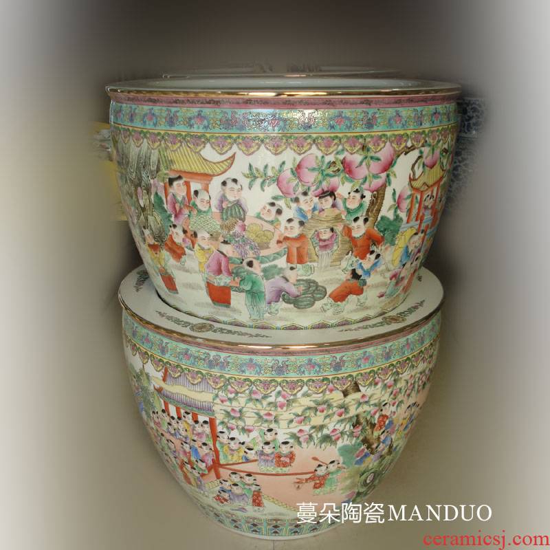 Jingdezhen hand - made figure baby play China VAT hand - made tong qu characters China VAT calligraphy and painting cylinder