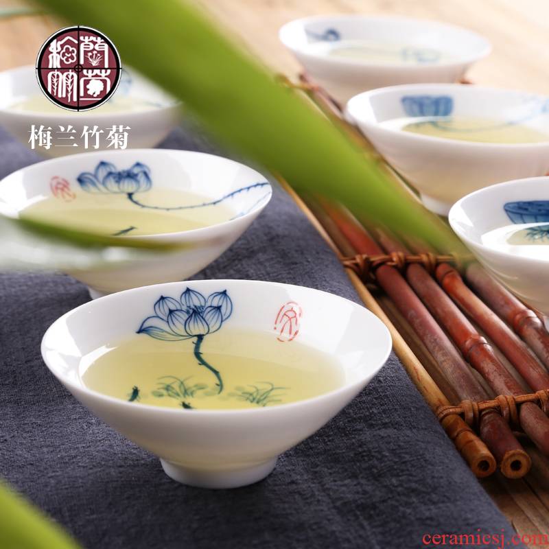 Hand - made hat cup of blue and white porcelain ceramic single CPU kung fu tea cups master cup of creative tea tea cups