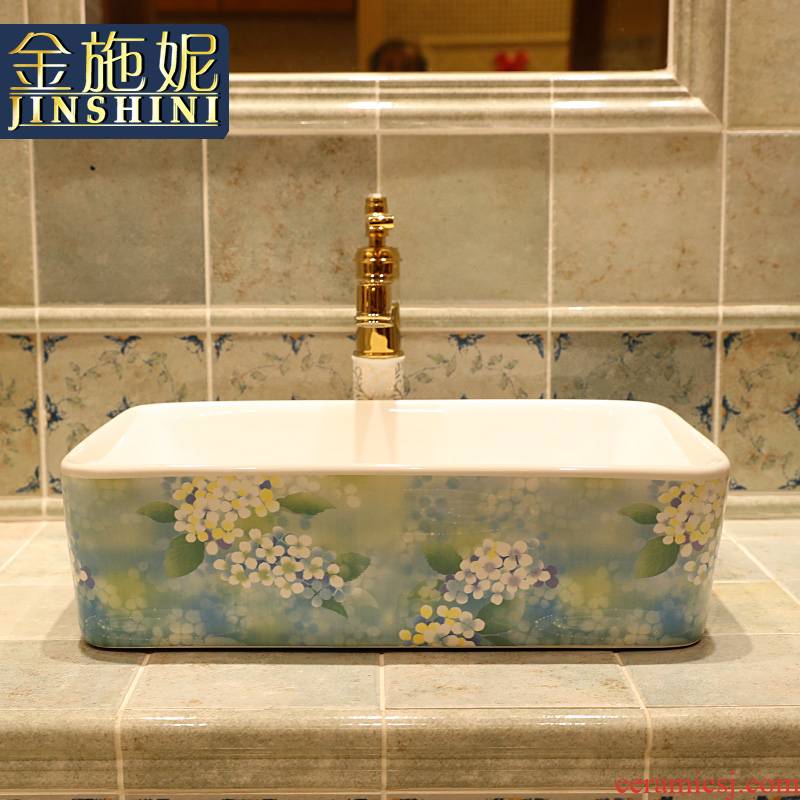 Gold cellnique lavatory blue color art ceramic basin bathroom square sink of the basin that wash a face on stage