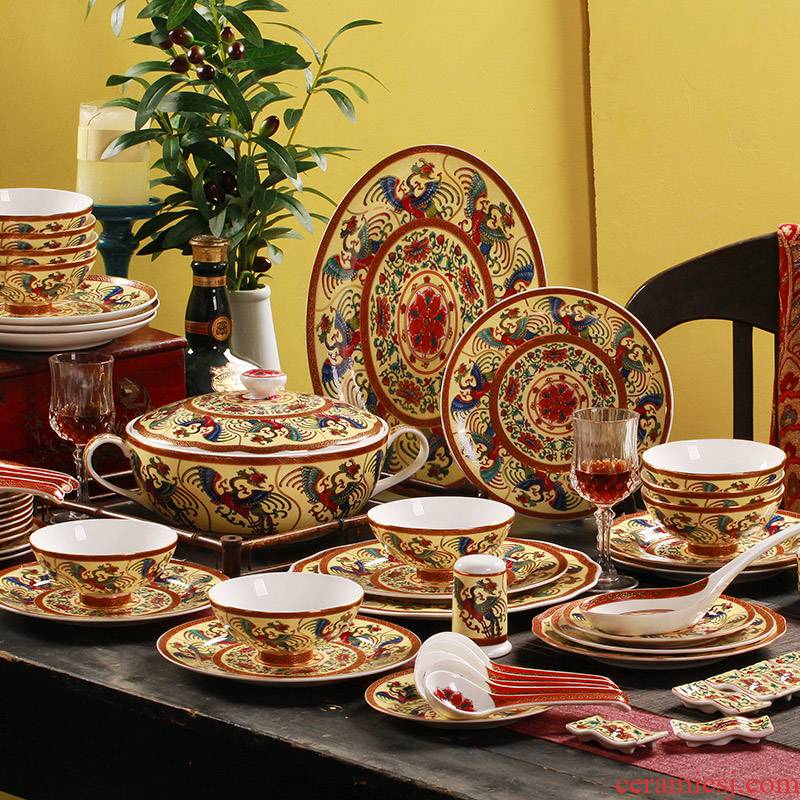 Jingdezhen 59 head of Chinese style household ipads porcelain enamel colored enamel porcelain tableware ceramics