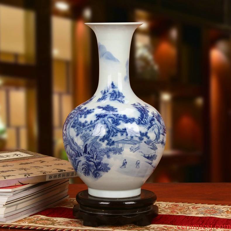 Jingdezhen ceramics classical landscape of modern Chinese style household crafts are blue and white porcelain vase decoration