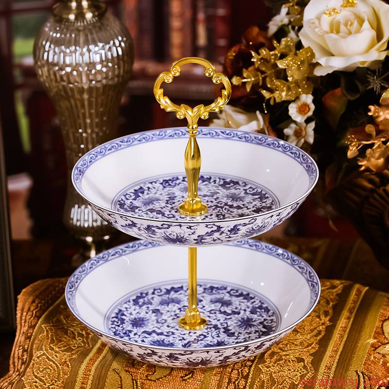 Ou hong xin 】 【 ceramic tableware double disc fruit bowl creative multi - layer plate dried fruit basin