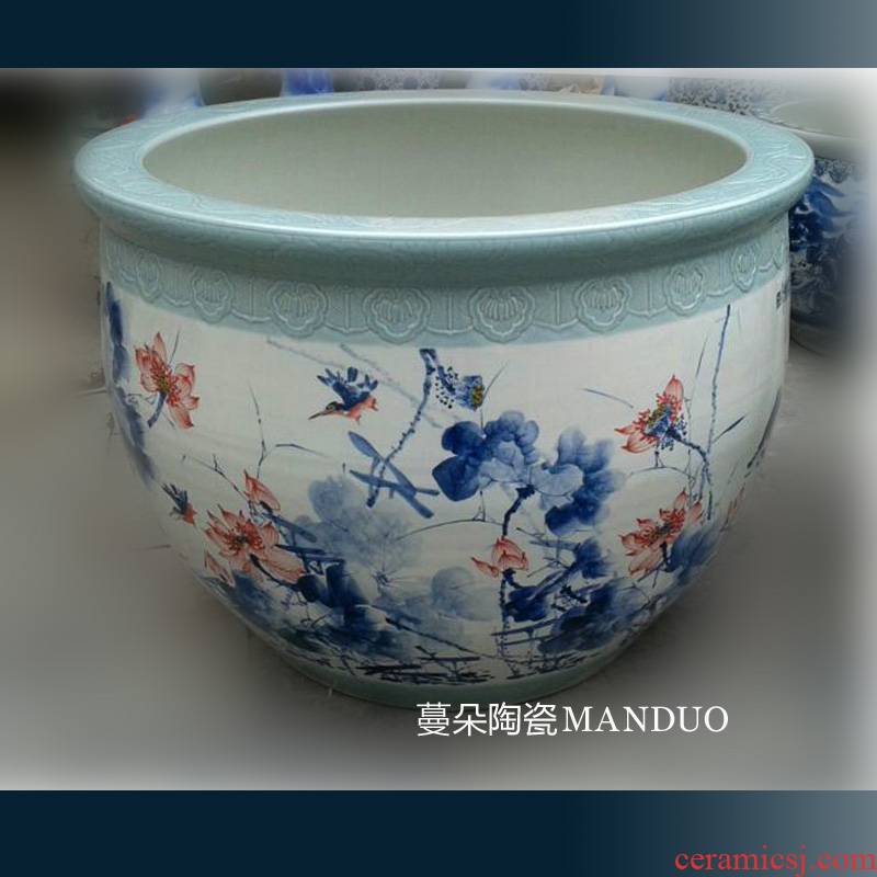 Jingdezhen hand - made of 90-120-150-200 cm diameter hand - made big fish tank hand - made of blue and white porcelain cylinder