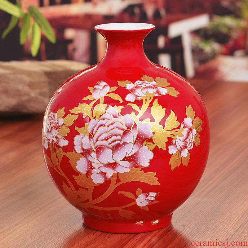 Jingdezhen ceramics China red vase modern household act the role ofing is tasted furnishing articles wedding housewarming gift pomegranate bottle sitting room