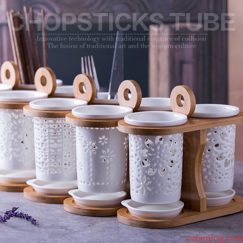 Ceramic tube/cage binocular chopsticks rack shelf/box mouldproof drop Korean creative home kitchen supplies