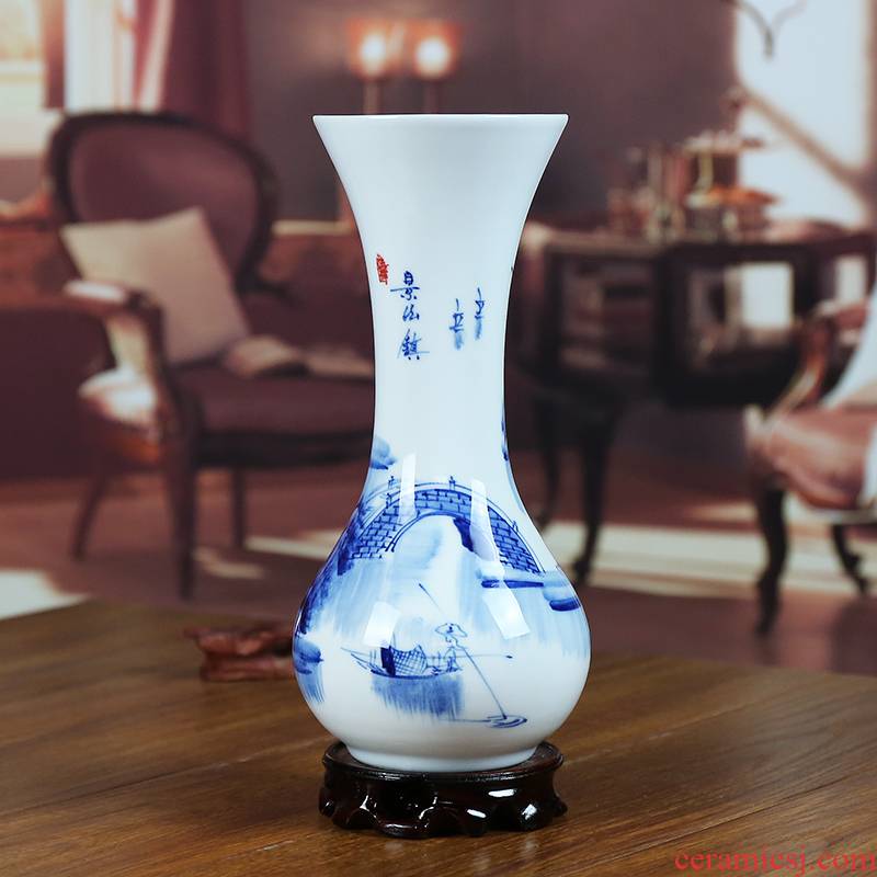 Jingdezhen blue and white porcelain ceramic vase hand - made of modern home sitting room flowers handicraft furnishing articles present